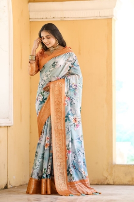 Picture of Super Hit Dola Silk Saree with Exquisite Orange Jacquard Border 