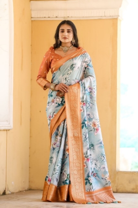 Picture of Super Hit Dola Silk Saree with Exquisite Orange Jacquard Border 