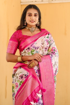 Picture of Super Hit Dola Silk Saree with Exquisite Pink Jacquard Border