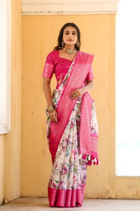 Picture of Super Hit Dola Silk Saree with Exquisite Pink Jacquard Border