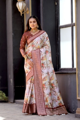 Picture of Super Hit Dola Silk Saree with Exquisite Brown Jacquard Border 