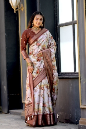 Picture of Super Hit Dola Silk Saree with Exquisite Brown Jacquard Border 