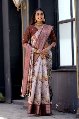 Picture of Super Hit Dola Silk Saree with Exquisite Brown Jacquard Border 