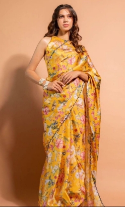 Picture of New Printed Tebi Silk Organza Collection with Exquisite Aari Work