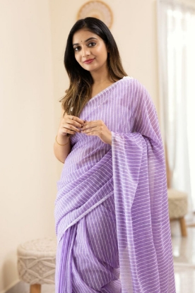 Picture of Luxurious Linen Cotton Saree with Playful Tassels