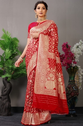 Picture of Soft Kanchipuram Saree in Pure Silk with Zari