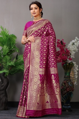 Picture of Soft Kanchipuram Saree in Pure Silk with Zari