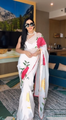 Picture of  Soft Georgette Silk Saree With Beautiful White Floral Design 