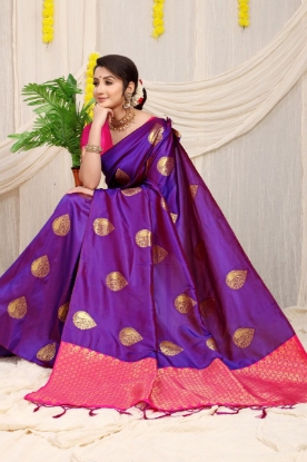 Picture of Stunning Silk Saree with Rich Pallu and Copper Zari Work