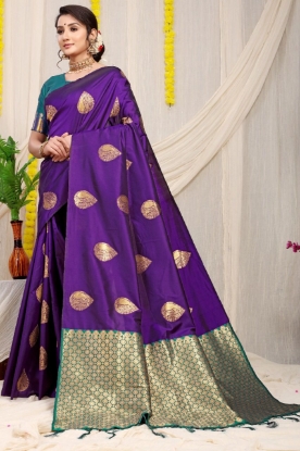 Picture of Stunning Silk Saree with Rich Pallu and Copper Zari Work