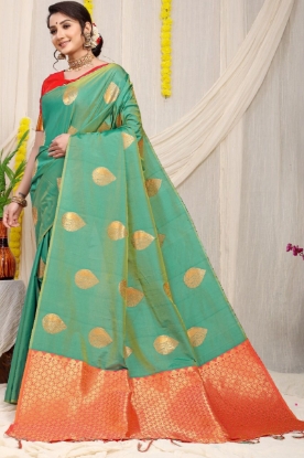 Picture of Stunning Silk Saree with Rich Pallu and Copper Zari Work