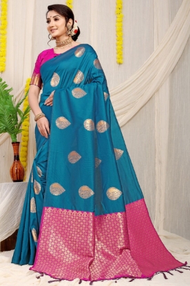 Picture of Stunning Silk Saree with Rich Pallu and Copper Zari Work