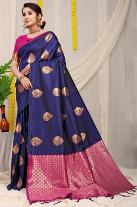 Picture of Stunning Silk Saree with Rich Pallu and Copper Zari Work