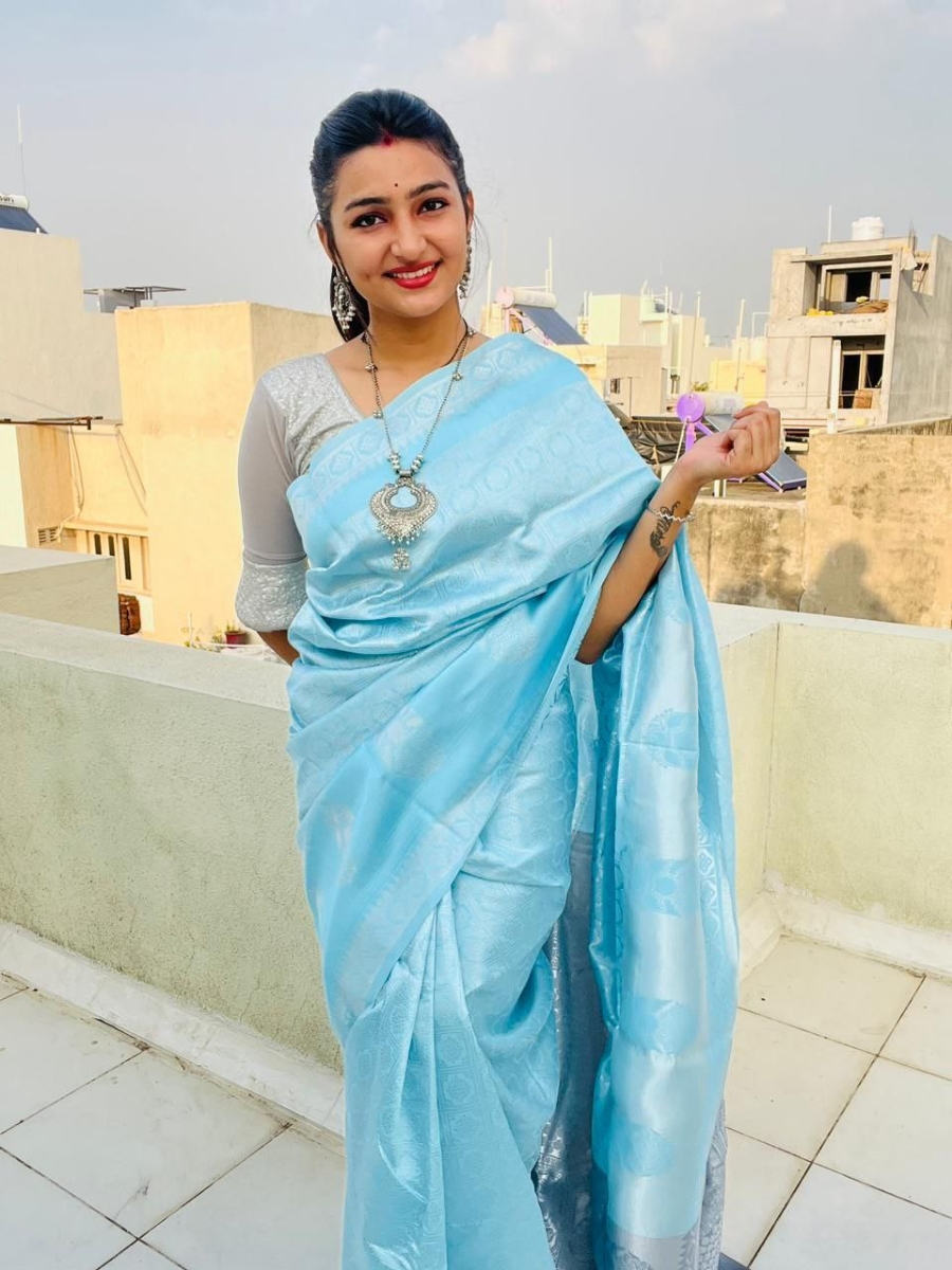 Picture of Luxurious Lichi Silk Saree with Jacquard Work in Light Blue Colour