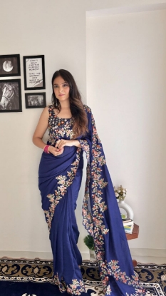 Picture of Vichitra Silk Saree with Sequin Work