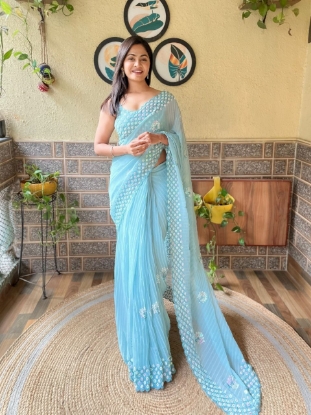 Picture of Stunning Faux Georgette Saree with Shimmering Sequences