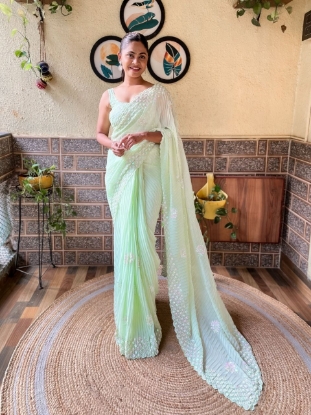 Picture of Stunning Faux Georgette Saree with Shimmering Sequences