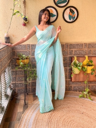 Picture of Stunning Faux Georgette Saree with Shimmering Sequences