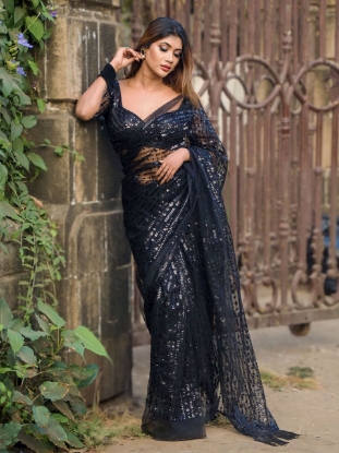 Picture of Dazzle in our Most Beautiful Black Sequin Saree