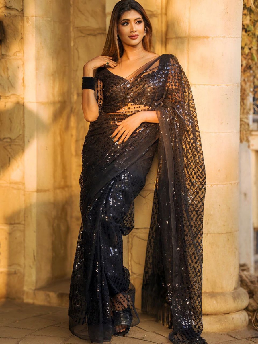 Picture of Dazzle in our Most Beautiful Black Sequin Saree