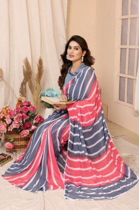 Picture of Gray & Pink Laheriya Saree: Elegance in a Minute