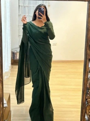 Picture of Golden Elegance: Ready to Wear Saree in 1 Minute