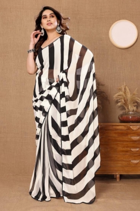 Picture of Ready-to-Wear Georgette Saree Black and White Saree