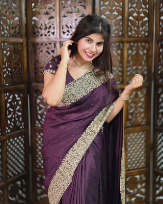 Picture of Blooming Vichitra Silk Saree with Zari and Stonework